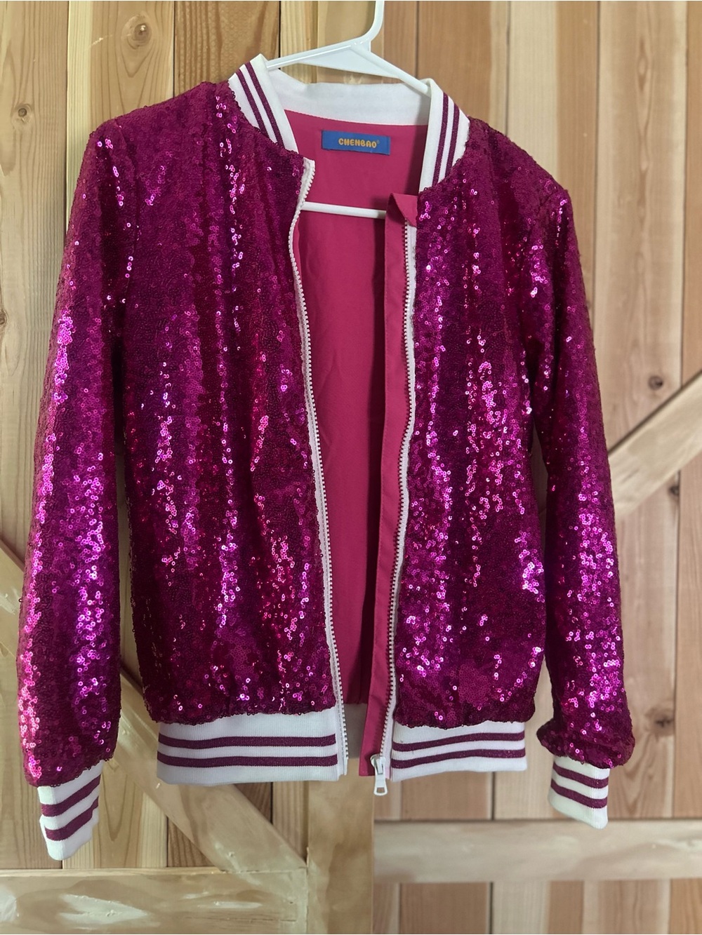 Kids' Fuchsia Sequin Bomber Jacket
